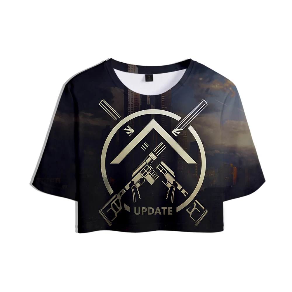 Кроп-топ женский летний с 3D принтом коротким рукавом | Женская одежда