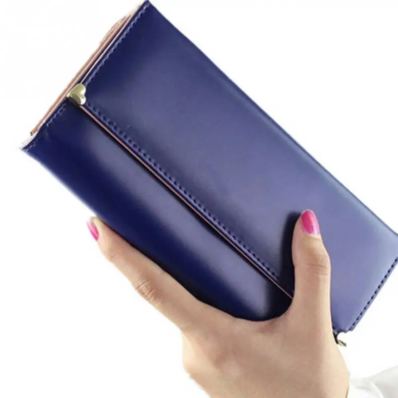 dark blue Кожаный женский кошелек, модная сумочка, держатель для карт, Длинный кошелек, женский кошелек - Цвет: dark blue