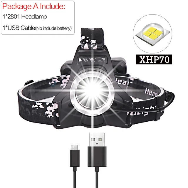 A 50000lm xhp70 очень яркий фонарь Светодиодные фары usb перезаряжаемые Глава Факел xhp70 фонари 3*18650 батарея Охота Кемпинг - Испускаемый цвет: A