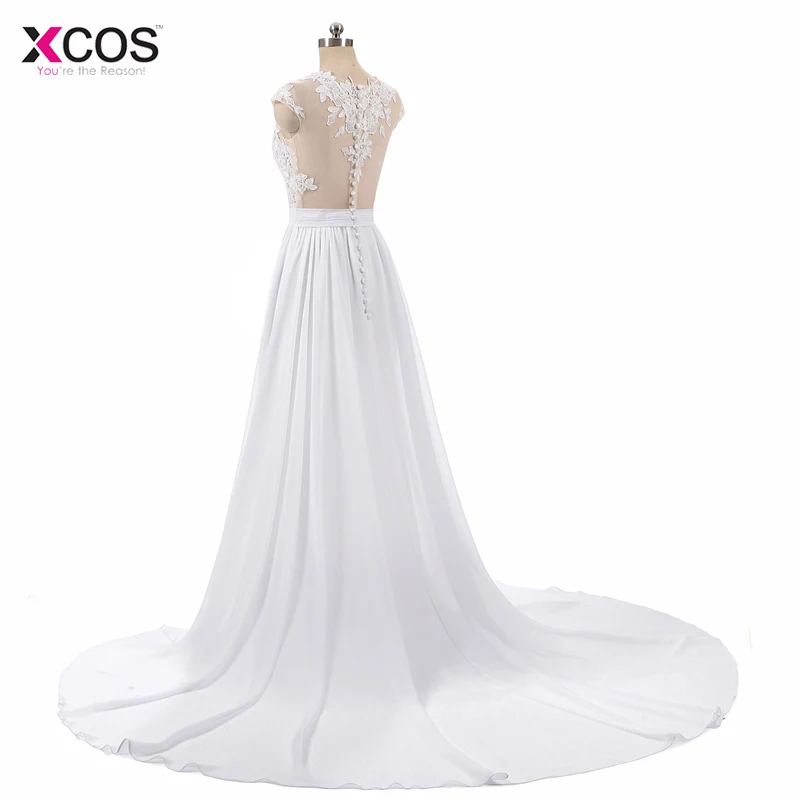 Пляжные свадебные платья 2018 элегантные кружевные аппликации А-силуэта шифоновые