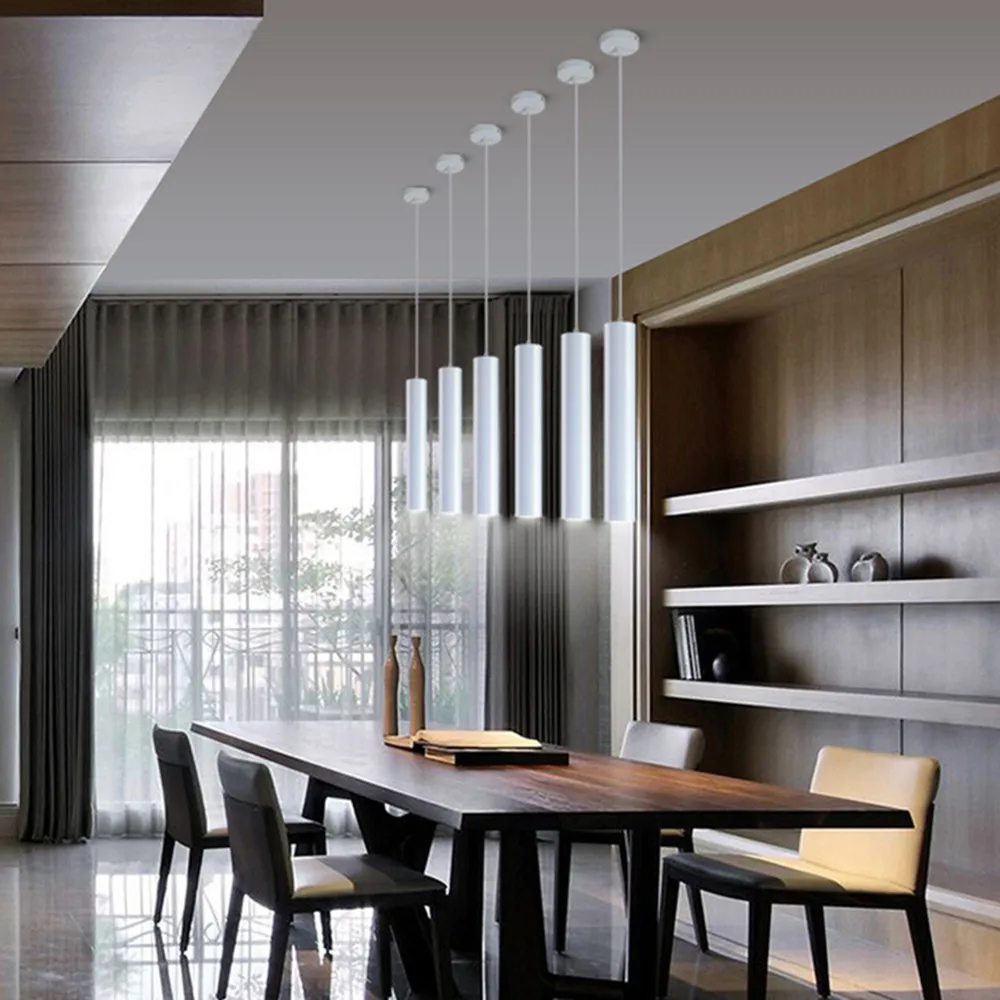 Led Hanging Lamp Long Tube lamp Kitchen Island Dining Room Shop Bar Decoration Cylinder Pipe Black Pendant Light Kitchen Lamp