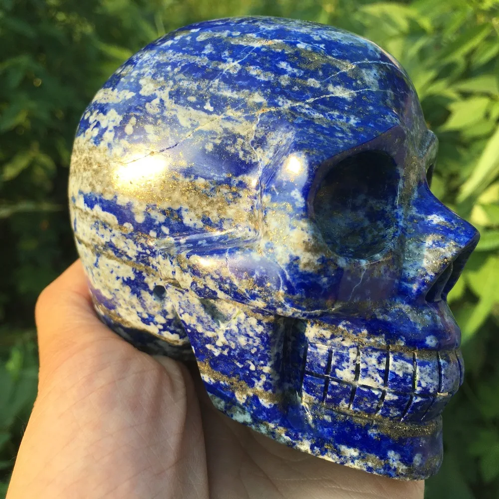 3 дюйма Природный кристалл лазурит яшма ручной резные черепа исцеления резьба 1