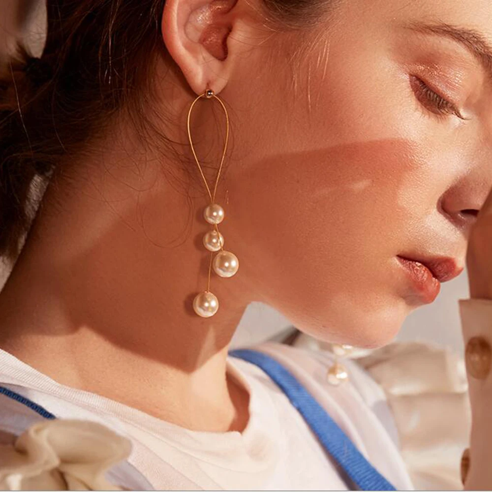 2020 корейские длинные висячие серьги с кисточками и искусственным жемчугом для