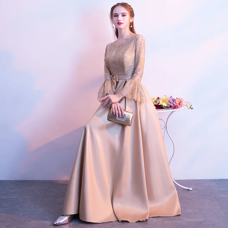 Женское атласное вечернее платье CEEWHY мусульманское с круглым вырезом и длинными