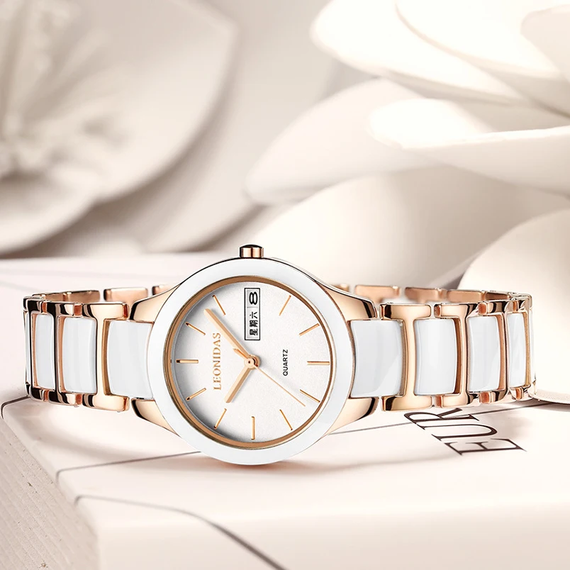 Дамы Bling Часы Керамические часы для женщин розовое золото смотреть Top Элитный