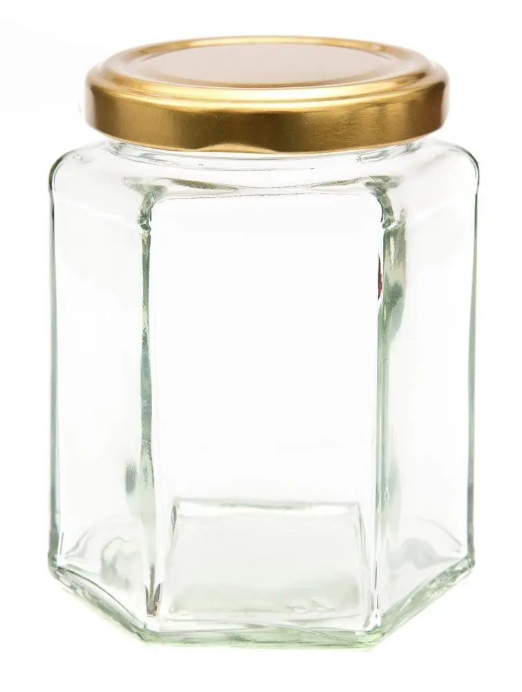 Стеклянные шестиугольные банки с металлическими крышками 180 мл (6 унций) 12