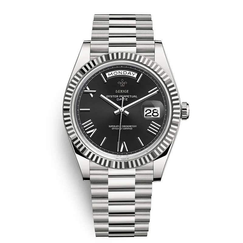 silver black Lgxige Лидирующий бренд часы Роскошные модные золотые часы с датой часы мужские водонепроницаемые часы деловые мужские geneva часы reloj hombre - Цвет: silver black
