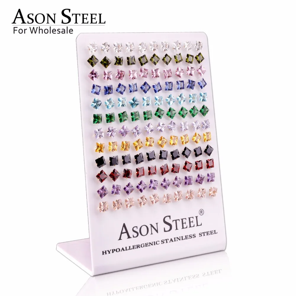Серьги-пусеты ASONSTEEL золотого цвета 60 пар/лот оптовая продажа Разноцветные серьги