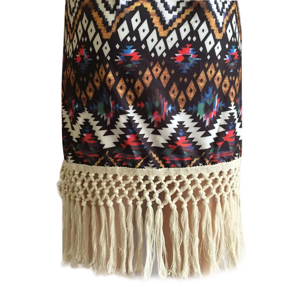 Женское короткое платье с кисточками модное летнее богемное мини открытыми