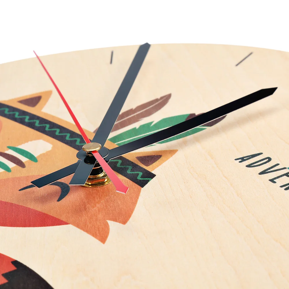 Круглые бесшумные деревянные настенные часы с изображением индийской лисы