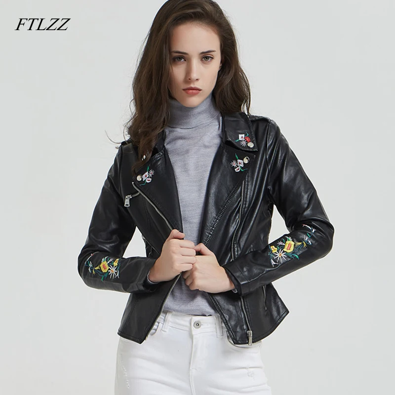 Женская байкерская куртка из искусственной кожи FTLZZ повседневная короткая с