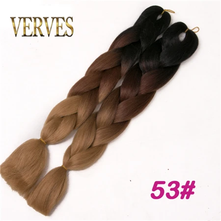 T1b/розовый VERVES, 10 шт./партия, Омбре, косички волос, огромные косички, 24 дюйма, синтетическое волокно, вязанная косичка, волосы для наращивания, коричневый, розовый, синий - Цвет: T1b/розовый
