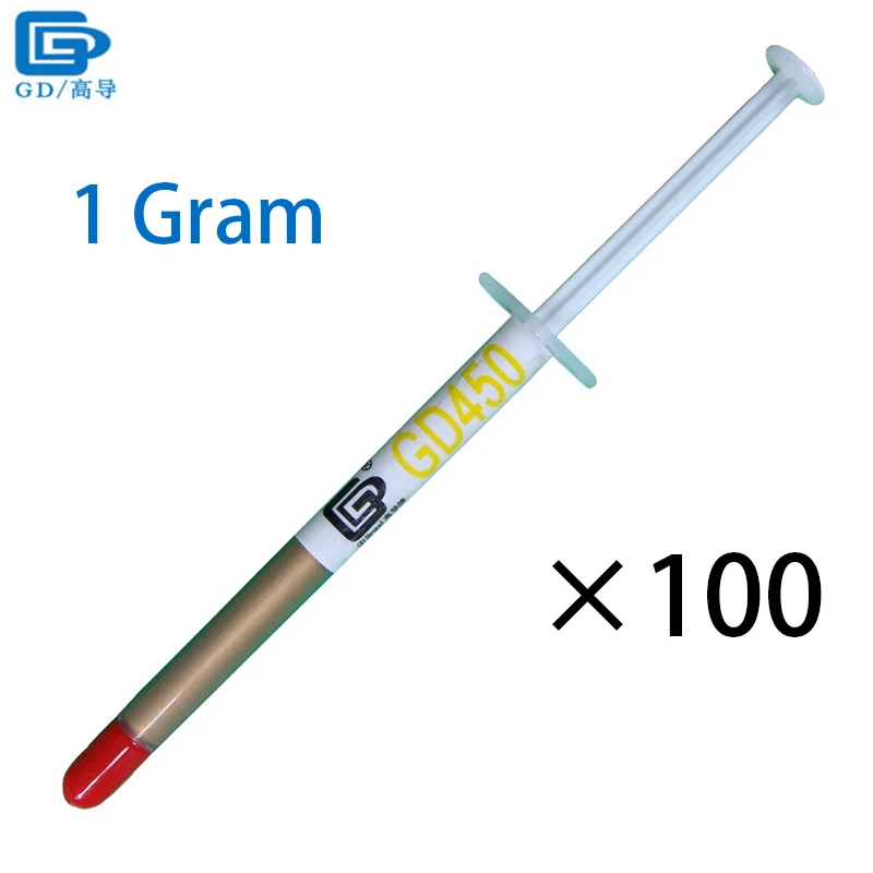

GD Brand Thermal Conductive Grease Paste Silicone Plaster GD450 Heat Sink Compound 100 Pieces Net Weight 1 Gram Golden Cold SY1