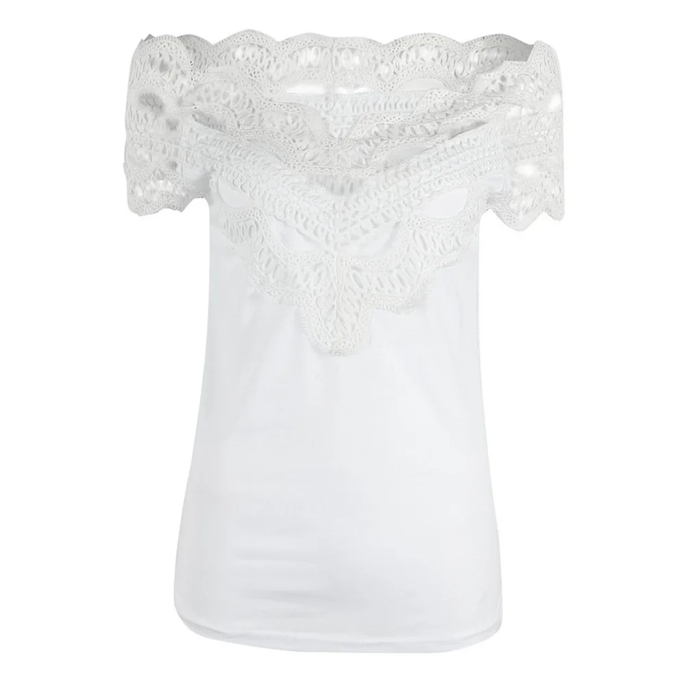 Для женщин модная короткий рукав полиэстер летний пуловер кружево без бретелек