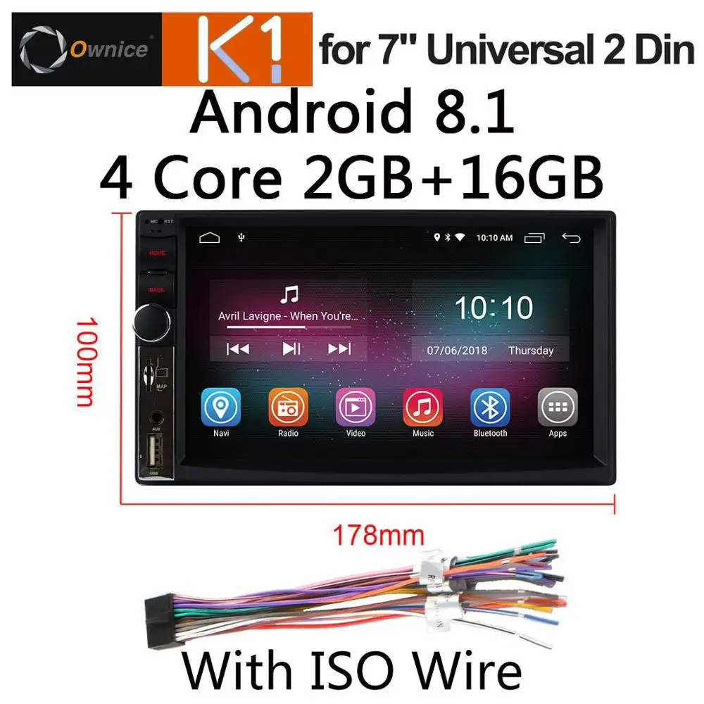 K1 8.1 ISO Wire " ультра тонкий интеллектуальный автомобильный планшет ПК Мультимедиа Android 8,1 Универсальный 2 Din Автомобильный Радио Стерео gps для Nissan Toyota VW peugeot - Цвет: K1 8.1 ISO Wire