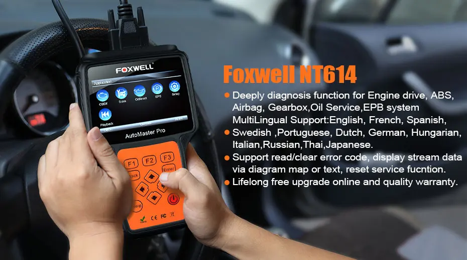 FOXWELL NT614 автомобильный OBD2 сканер двигателя ABS SRS подушка безопасности Трансмиссия диагностический инструмент EPB сброс масла ODB2 OBD 2 Автомобильный сканер