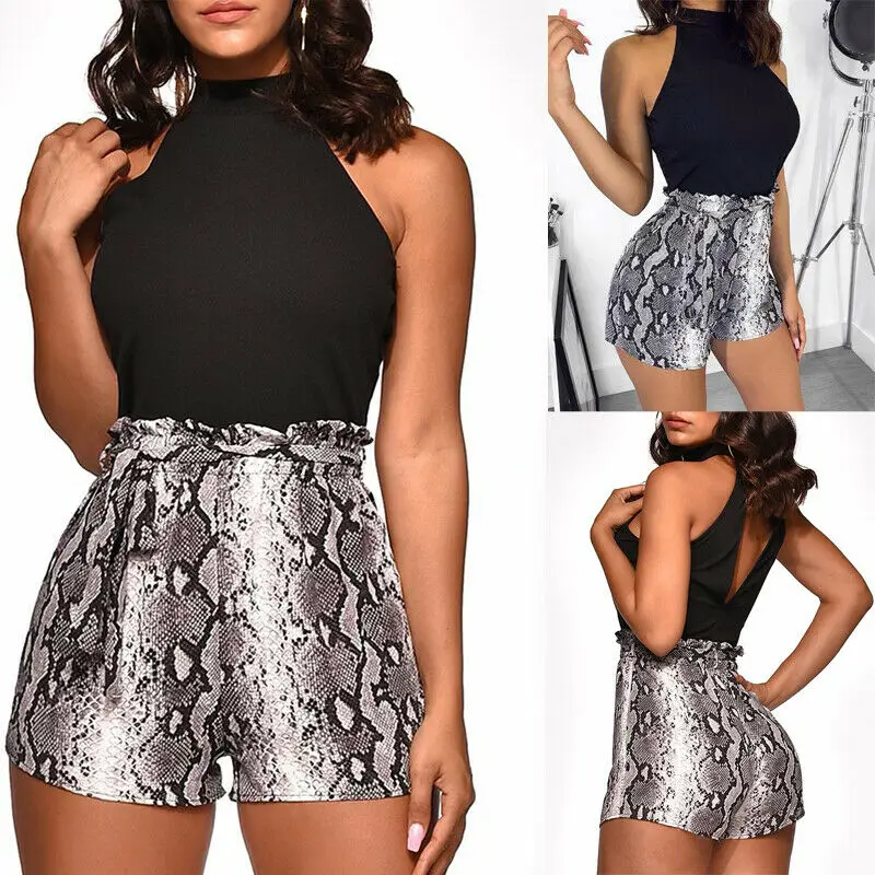 Шорты женские модные повседневные летние с высокой талией и принтом змеи |