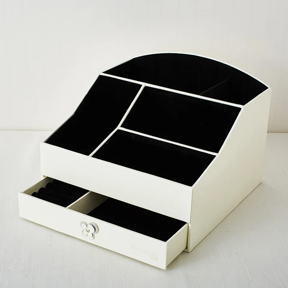 White Makeup Box Msjo органайзер для макияжа коробка для хранения ювелирных ящиков с косметической коробкой из искусственной кожи лак для ногтей цепочка с подвеской в форме тюбика помады кольцо Органайзер - Цвет: White Makeup Box