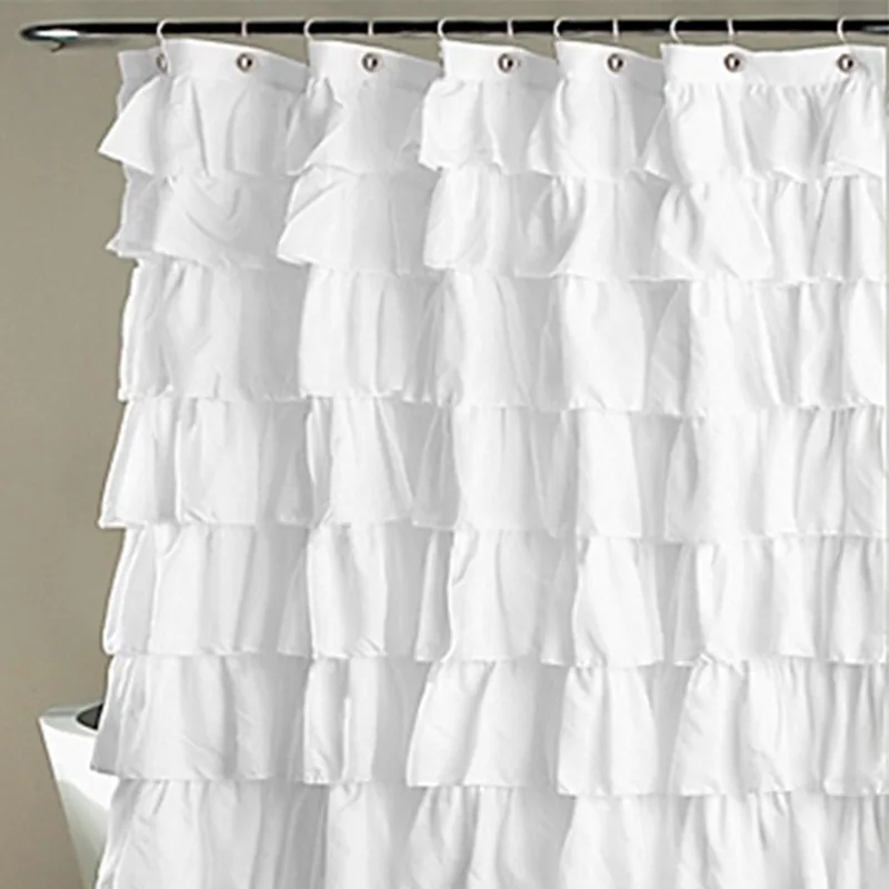 Ruffle Shower Curtain Polyester Fabric Cloth Curtains for Bathroom Bathing 66CY