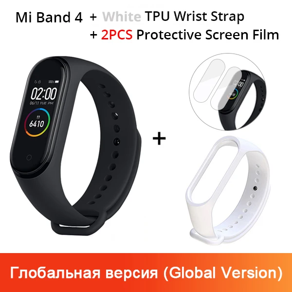 Add White Strap Глобальная версия Xiaomi Mi Band 4 Водонепроницаемый Фитнес-браслет трекер сердечного ритма цветной дисплей Bluetooth 5,0 135 мАч - Цвет: Add White Strap