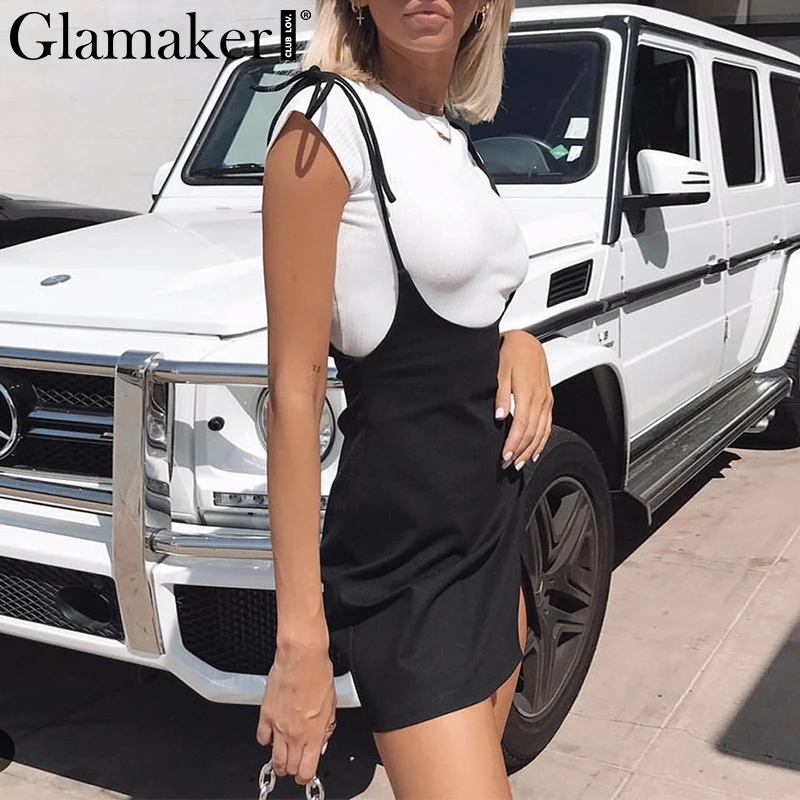 Glamaker черное сексуальное облегающее женское платье с завязками летнее уличное короткое вечернее платье с разрезом элегантное мини-платье со шнуровкой vestidos