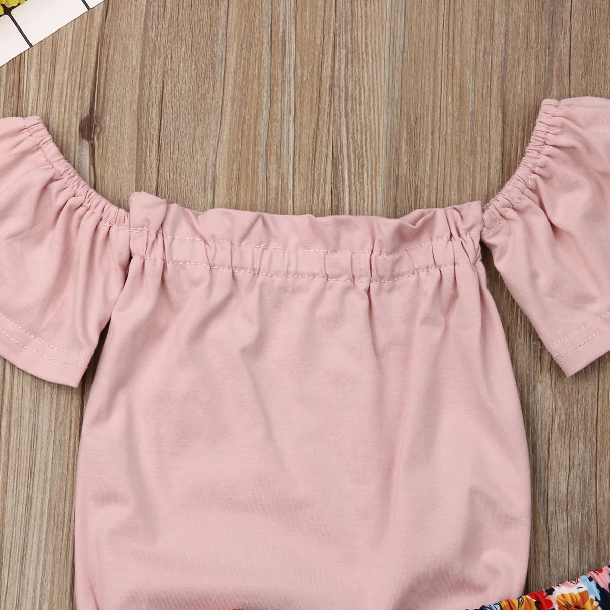 Baby Girl Clothes Newborn Infant Off Shoulder Solid Top Jumpsuit+Floral Shorts Pants Outfit |