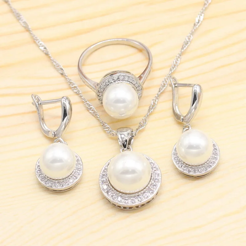 Круглый жемчуг пресной воды серебряного цвета, комплект ювелирных украшений для невесты: браслет, кольцо, серьги, подвеска и ожерелье.