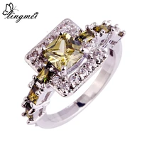 lingmei jewelry princess cut peridot white cz silver color ring size 6 7 8 9 10 sweet women present free shipping wholesale