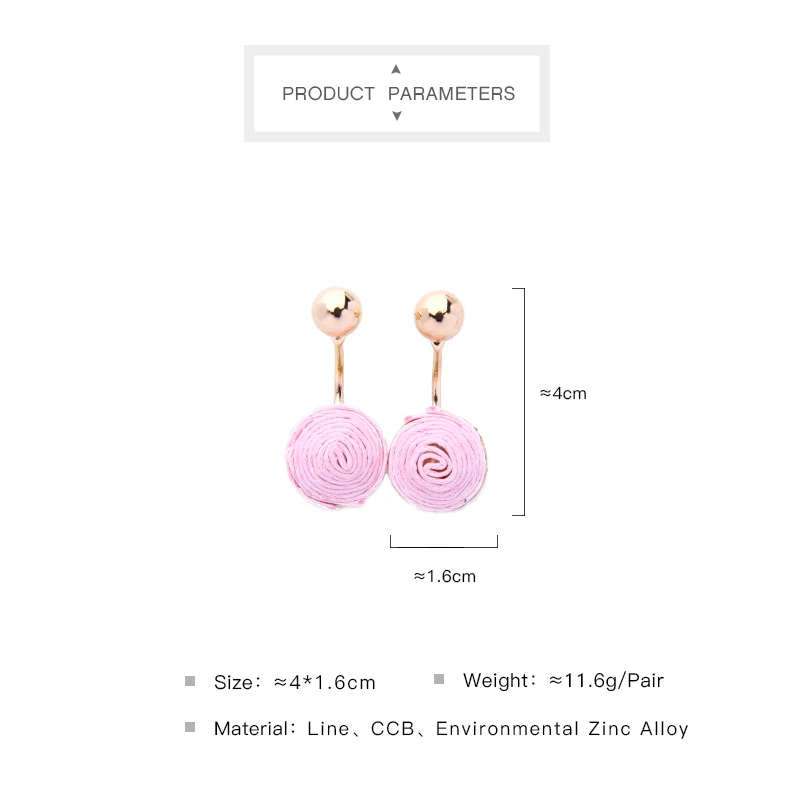 Женские круглые серьги в этническом стиле розовые и черные капельки с вощеной