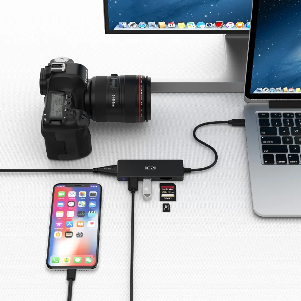 ICZI 4K USB C к HDMI USB 3,0 2,0 SD TF Порты адаптер Тип C к HDMI конвертер концентратор для ноутбука Macbook Pro samsung S9 S10
