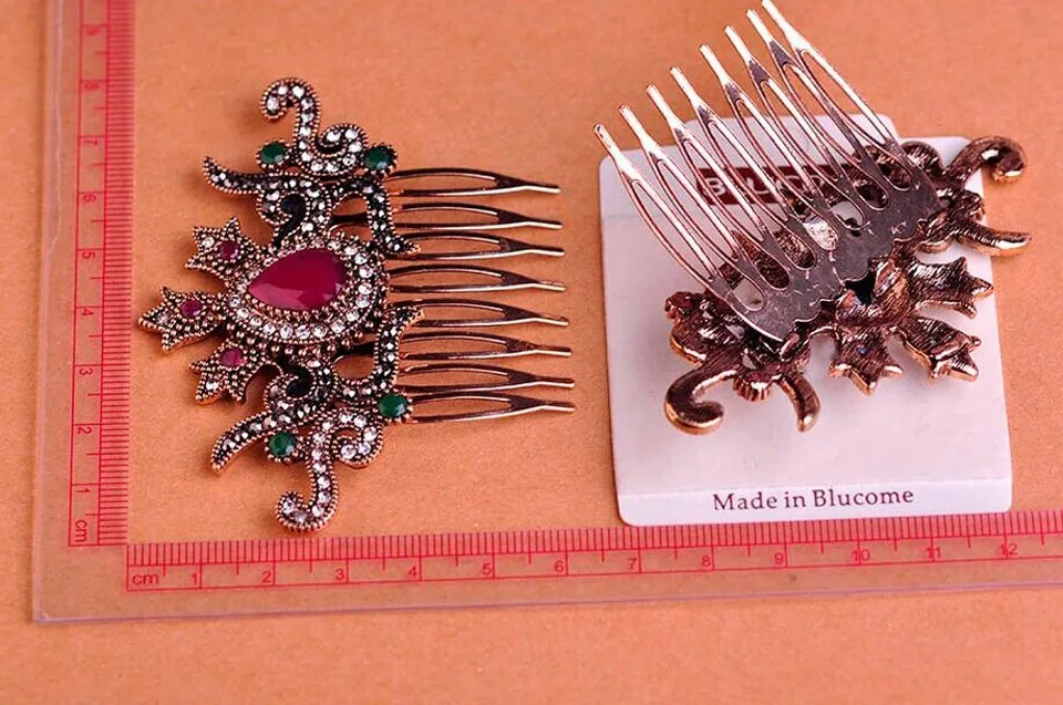 Винтажные женские расчески для волос Бренд Турецкая Bijoux зеленая корона большие акриловые капли Hairwear античные золотые аксессуары для волос ВАЗ