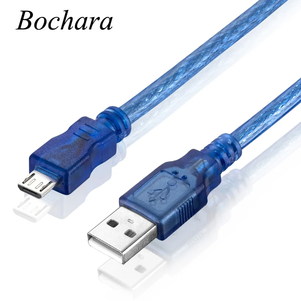 Bochara Micro USB 2,0 кабель для передачи данных USB-A к Mirco-B двойное экранирование(фольга+ Плетеный) Прозрачный синий 1,5 м 1,8 м 3 м 5 м