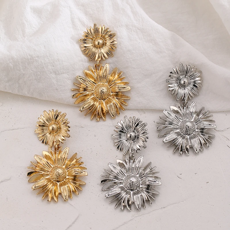 YMYW трендовые элегантные двойные с цветами висячие серьги золото/серебро