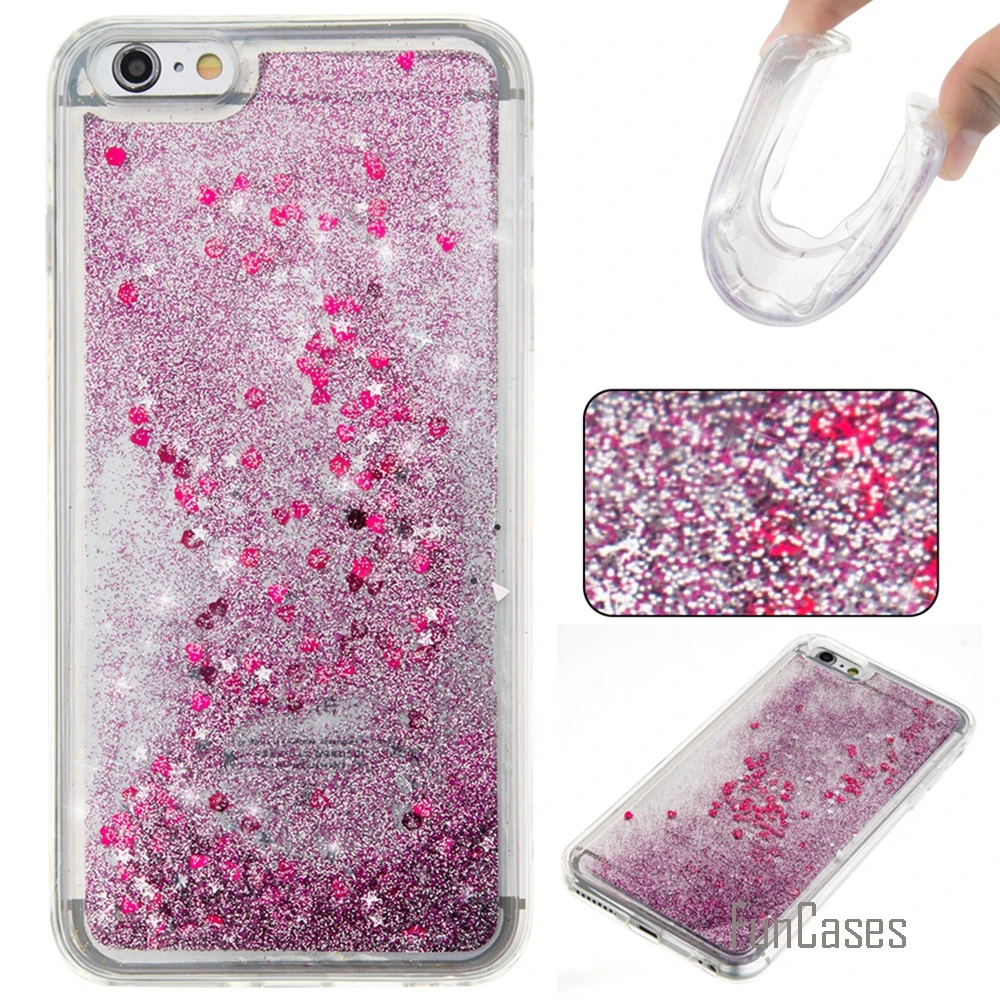 Coque Bling Love Heart Stars Мягкий ТПУ чехол для телефона iPhone 6 Plus Funda Quicksand сотовый Чехол 6S AJAX |