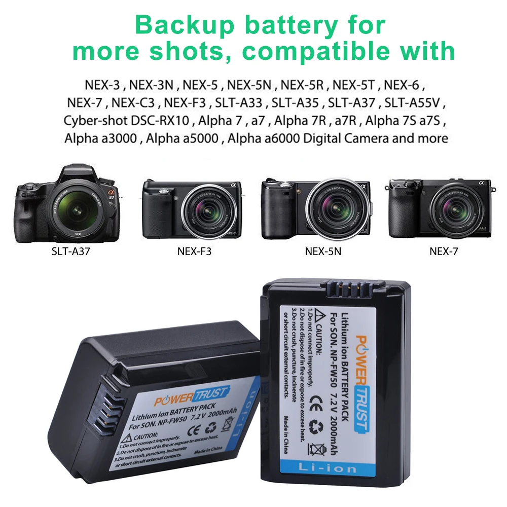 2x2000 мАч NP-FW50 NP FW50 NPFW50 батареи + USB двойное зарядное устройство для Sony Alpha a6500 a6300 a7 7R