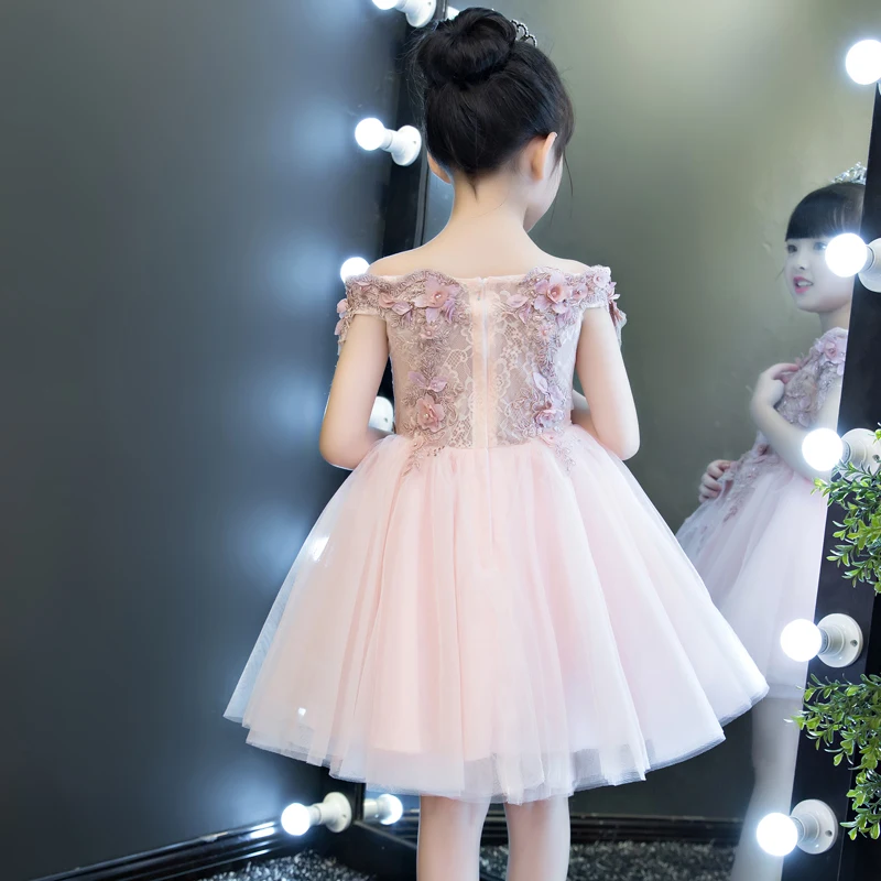 Платье для девочек с открытыми плечами розовое праздничное бальное платье