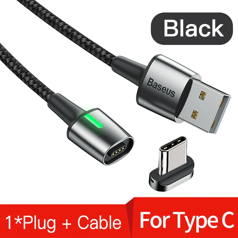 Black Type C Cable Baseus Магнитный кабель Micro USB для быстрой зарядки iPhone samsung, Магнитный адаптер для зарядного устройства usb type C, кабели для мобильных телефонов - Цвет: Black Type C Cable