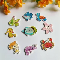 40 pcslot mixed cartoon marine animal series wooden buttons scrapbooking crafts diy decoration 2 holes sewing accessories