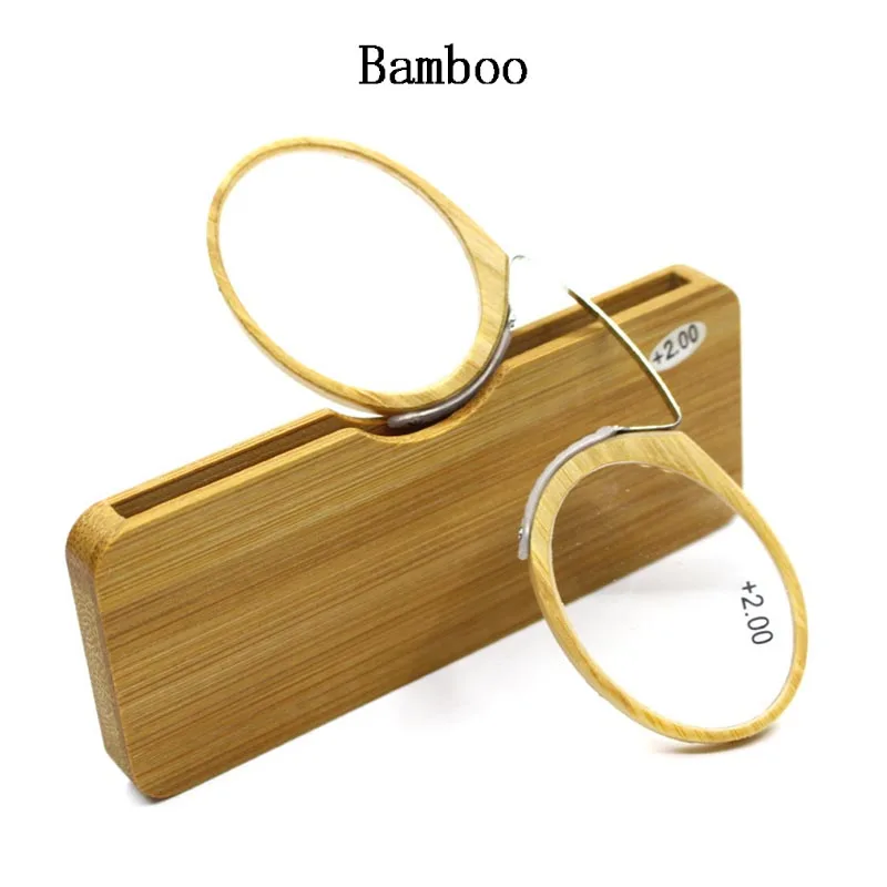 Bamboo 1 Стиль, бамбуковые очки для чтения в носу+ от 1,0 до+ 3,5, портативные мини-очки для чтения с зажимом и кошельком SOS, чехол A5 - Цвет оправы: Bamboo 1