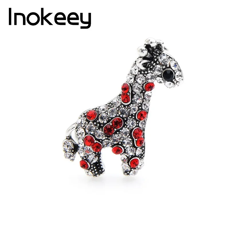Inokeey разноцветная брошь в виде оленя со стразами и жирафом сверкающая красная с