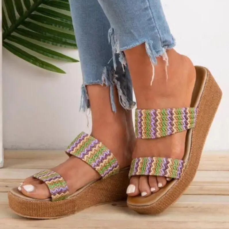 Sandalias mujer женские летние пляжные сандалии шлепанцы на высоком массивном каблуке в