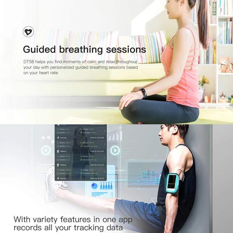 DT58 водонепроницаемый смарт-браслет пульсометр ЭКГ смарт-Браслет фитнес-трекер