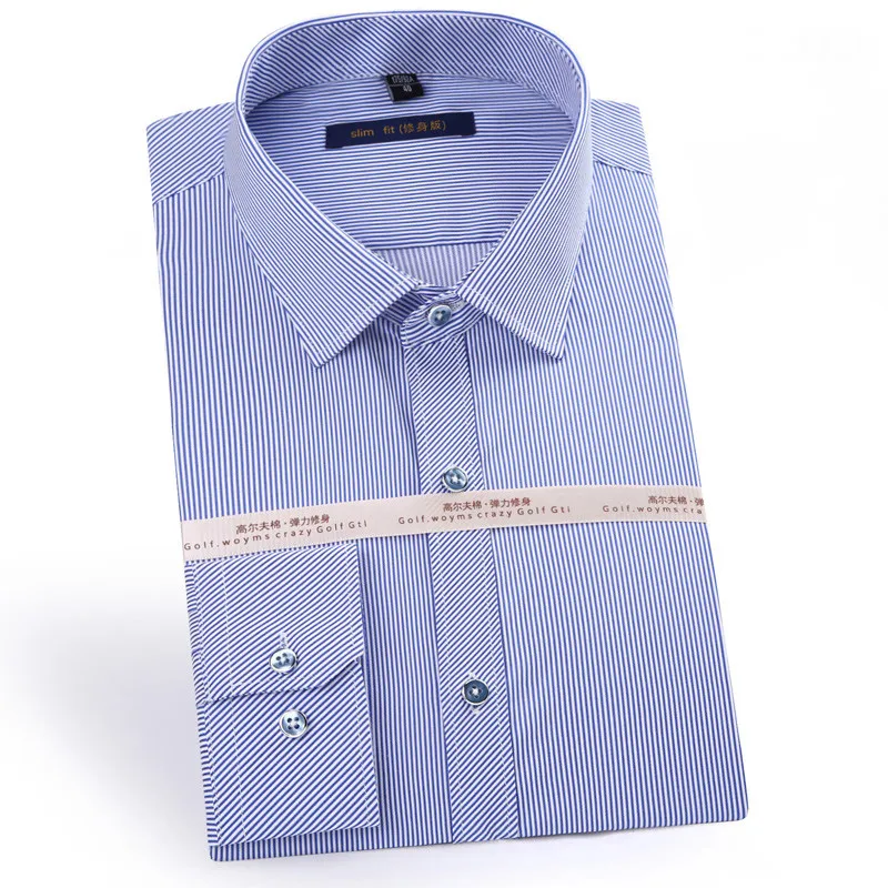 Мужские деловые облегающие рубашки из хлопка и бамбукового волокна с длинным