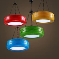 retro industry wind colourful pvc iron chain hanging tires led pendant light droplight for dining room bar restaurant cafe decor