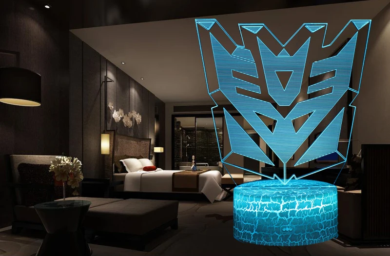 3D Decepticons светодиодный ночник атмосферная настольная лампа сенсорный выключатель семь цветов акрил для детской спальни декоративная лампа