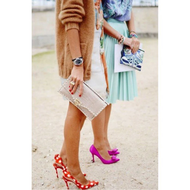 Женские туфли с бантом-бабочкой на тонком высоком каблуке FSJ оранжевые ремешком