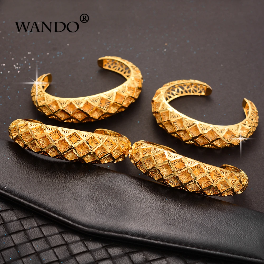 2pcs Ethiopian Bangles Pattern Gold color women's France Spain bride wedding bracelet African big flowers style B186 | Украшения и
