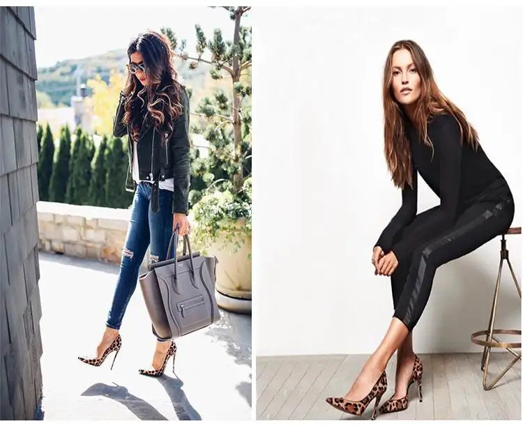 

ERRFC New Arrival Womens High Heels Shoes Sexy Fashion Leopard Print 8cm Woman Pumps Shoes Pointed Toe 10cm Office Lady Shoes 41