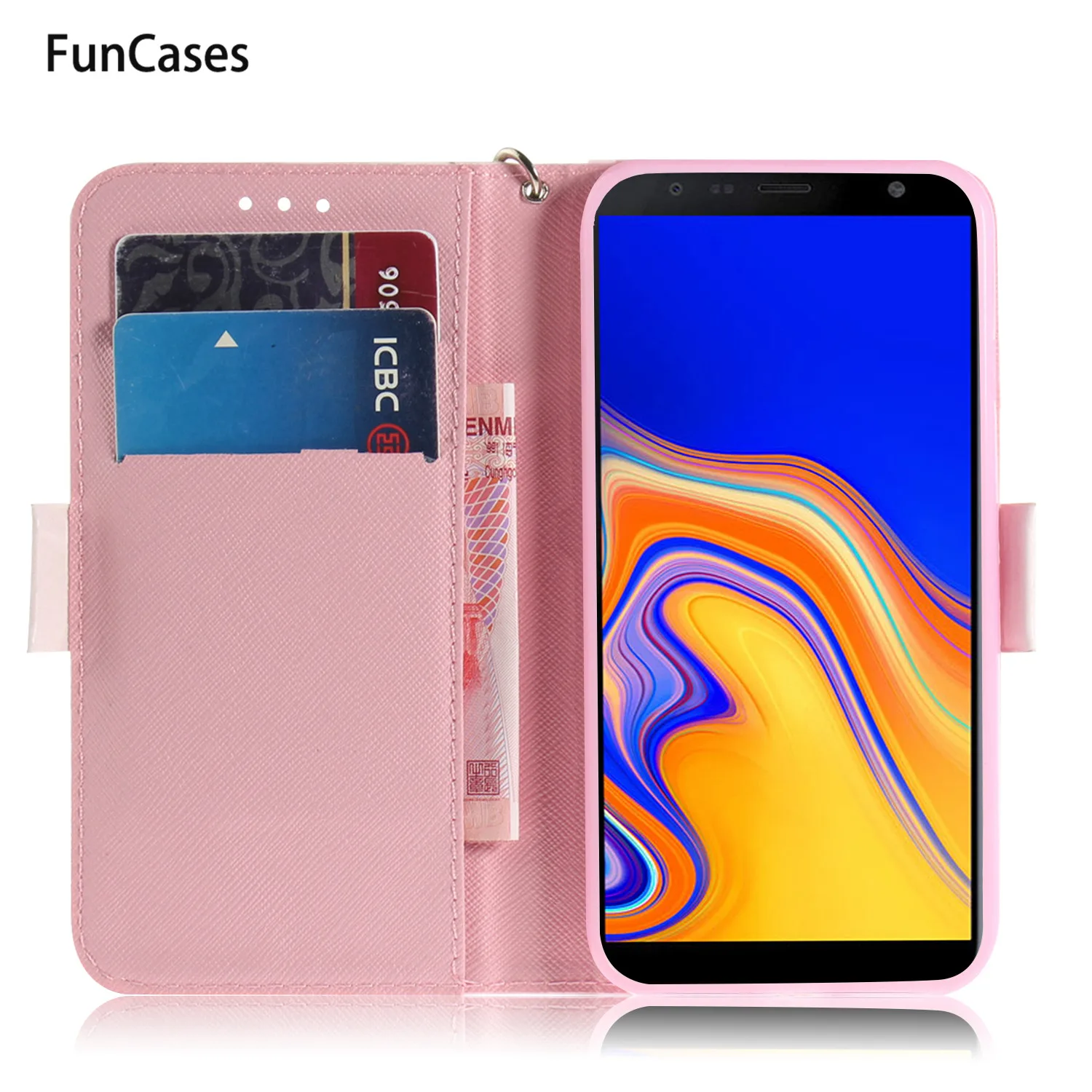 Чехол портмоне для телефона samsung J4 плюс телефон с принтом белой кошечки чехол