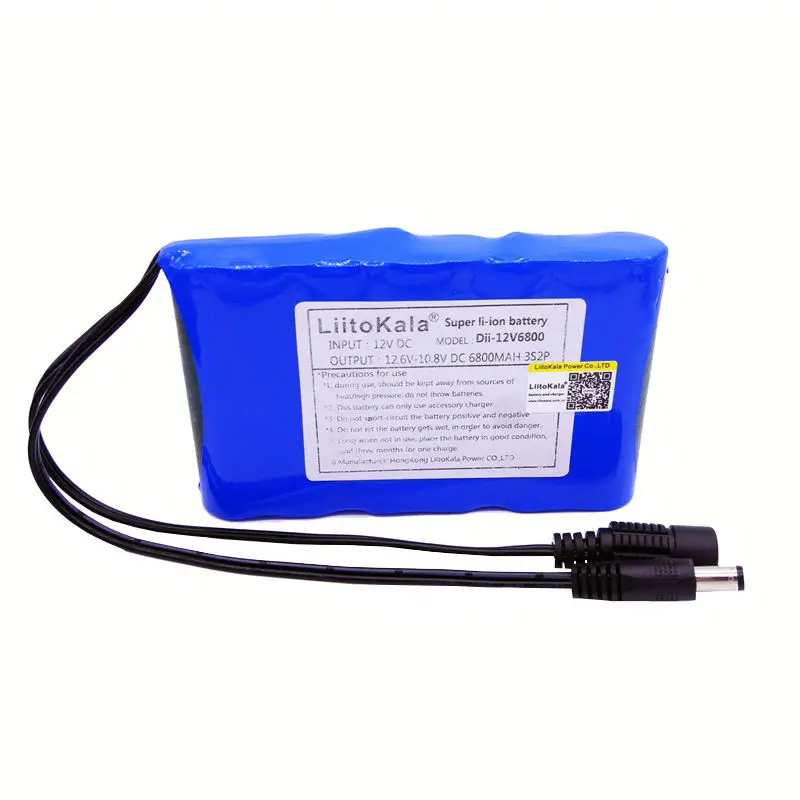 Liitokala 12V 6800mAh 3S2P большая емкость 18650 Li Защитная повязка с зарядным устройством 1A